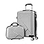 Stacked 2-piece hard shell luggage set, showcasing durable ABS design, 360° spinner wheels, and TSA lock.