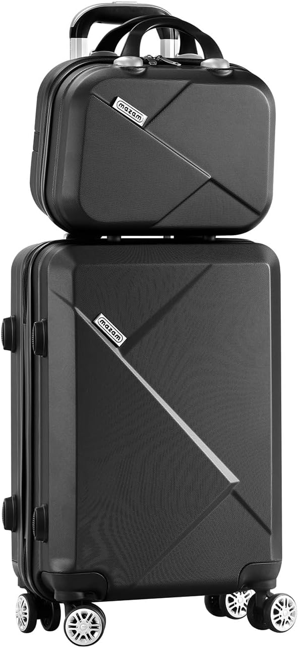 Compact carry-on & larger trolley bag in 2-piece hard shell luggage set with TSA lock & spinner wheels.