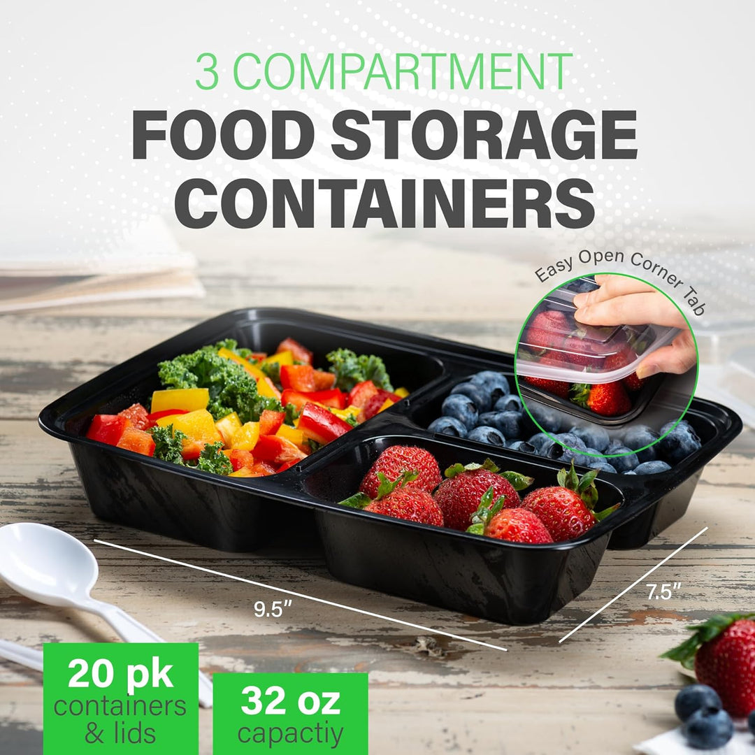 Weekly meal prep with 20-pack 900ml 3-compartment food storage containers, perfect for portioned lunches.