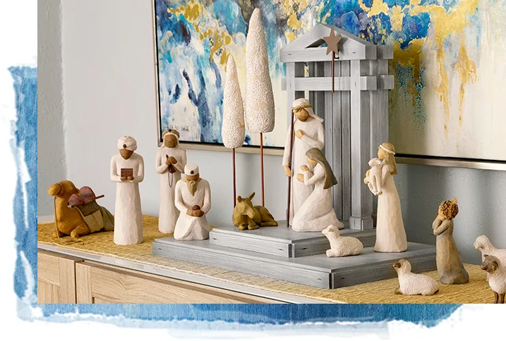 Traditional 20-piece Christmas Nativity Set with Holy Family, animals & stable. Ideal for holiday decor.