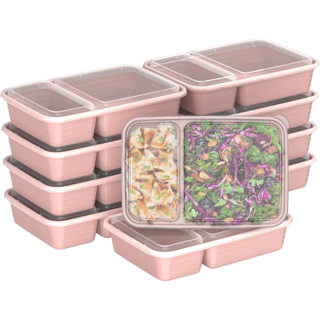 20-piece reusable 2-compartment meal prep food containers, great for healthy eating & portion control.