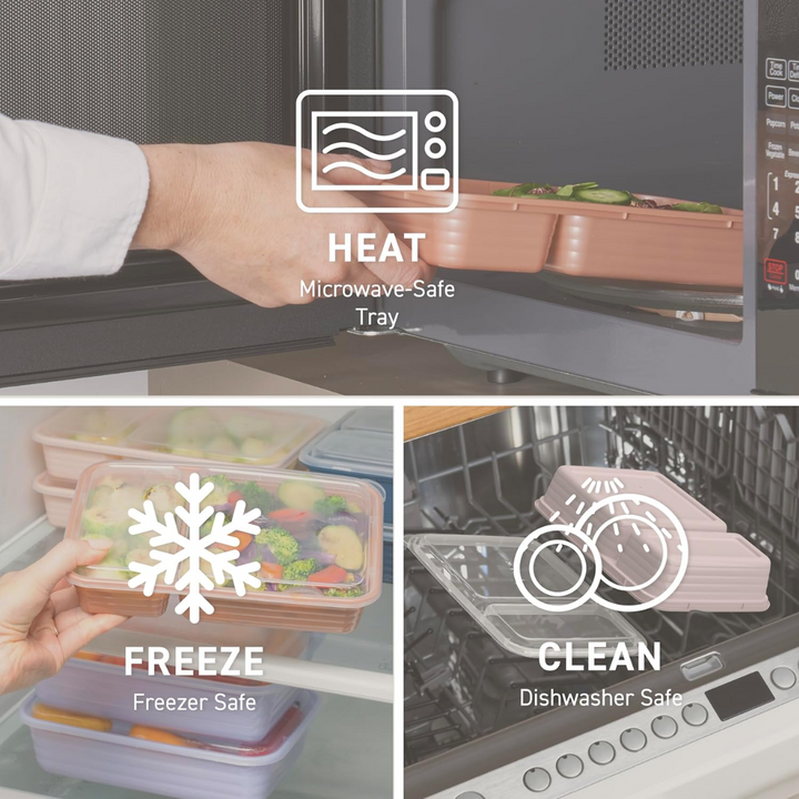A 20-pack of reusable 2-compartment food containers, designed for easy meal prep & storage.