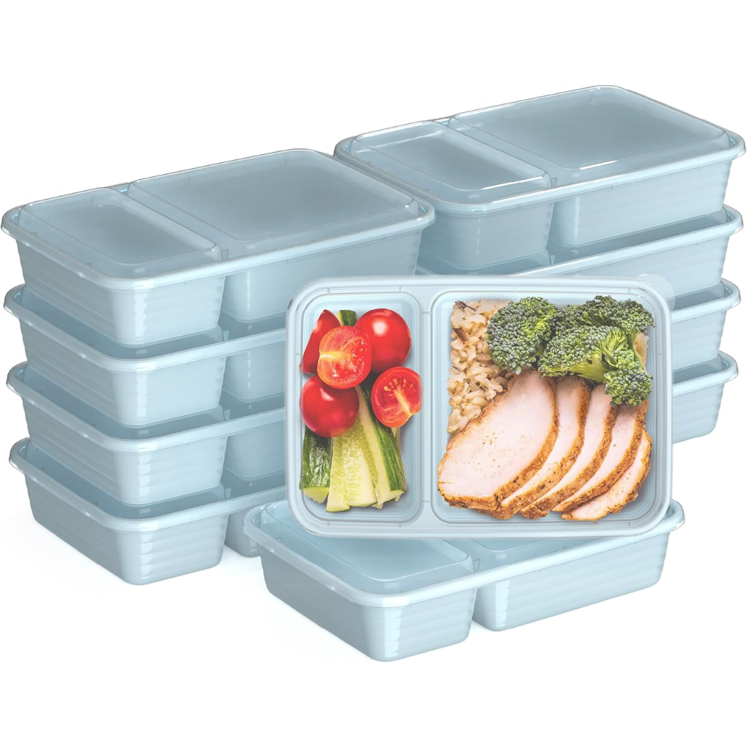 Stackable 2-compartment food storage containers, 20-pack, ideal for meal prepping & organization.