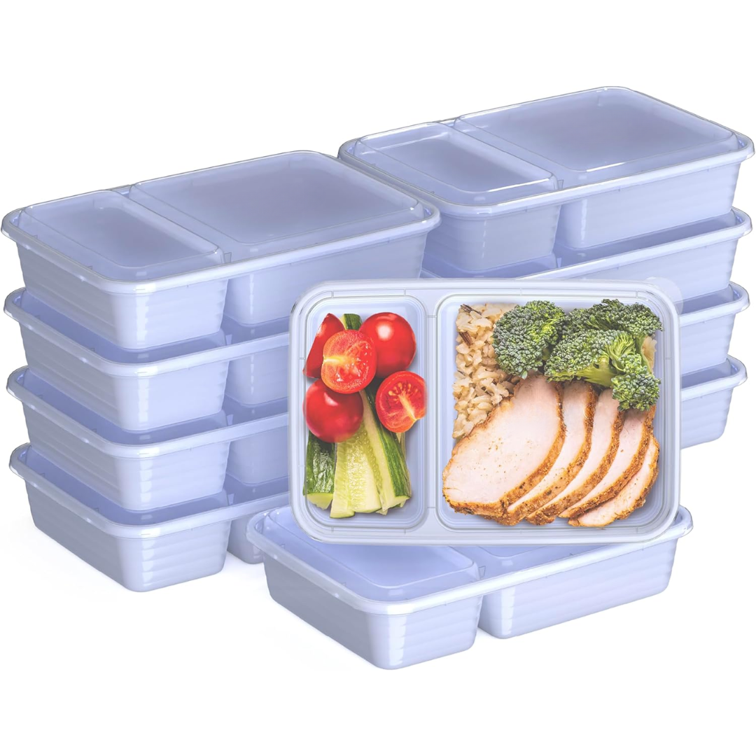 BPA-free 2-compartment lunch containers; microwave & freezer safe for daily meal prep convenience.