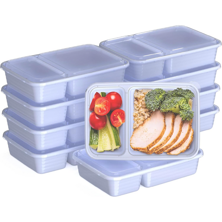 BPA-free 2-compartment lunch containers; microwave & freezer safe for daily meal prep convenience.