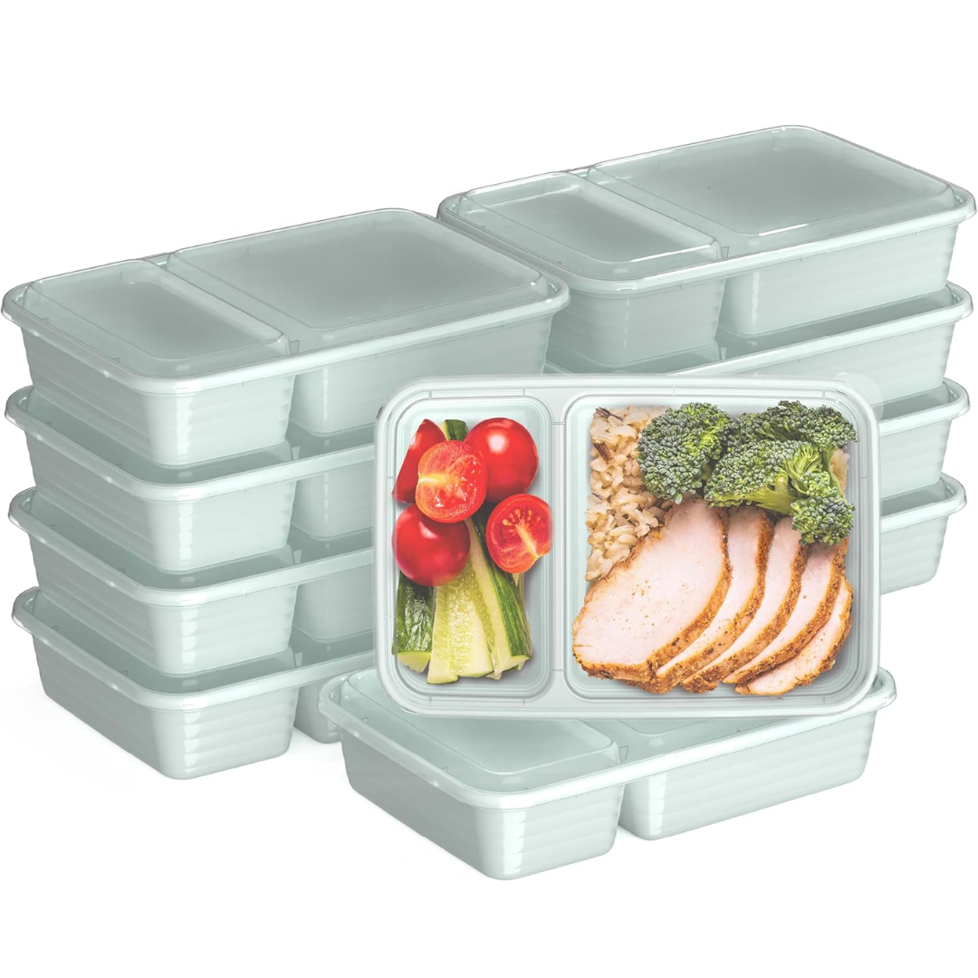 Organize your kitchen with a 20-piece set of stackable, reusable 2-compartment meal prep containers.