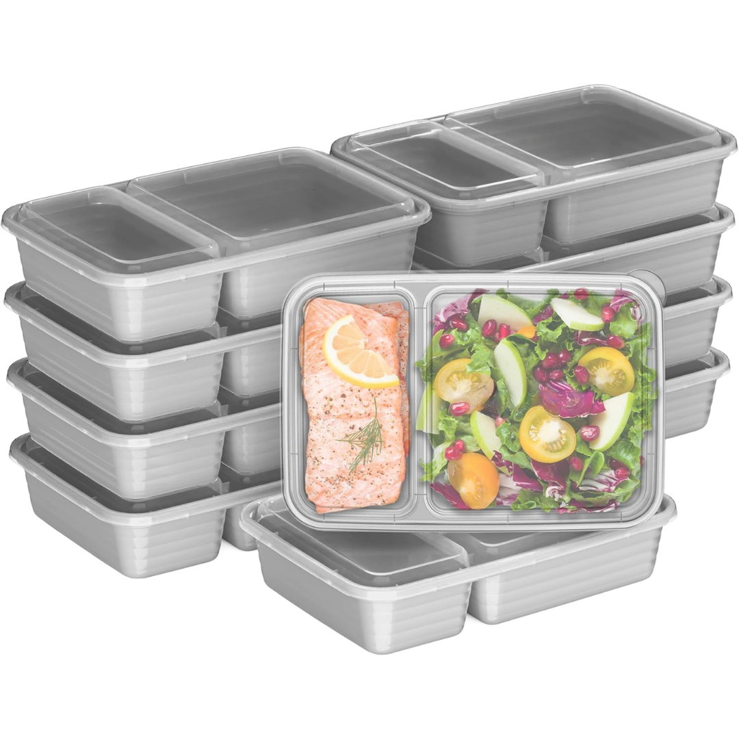 Healthy eating made easy with 20 reusable 2-compartment food containers for daily meal planning.