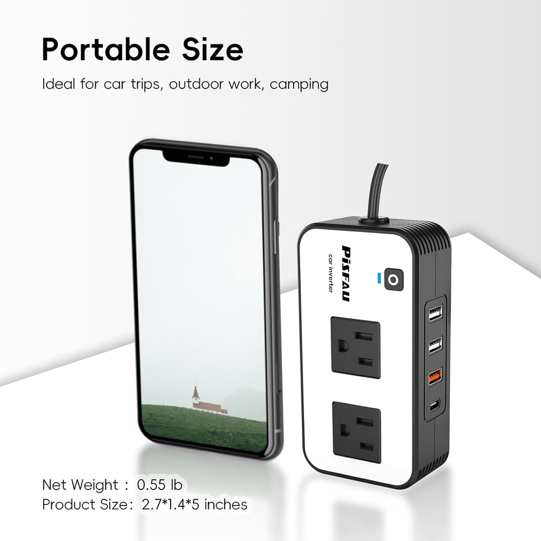 Efficient 200W car power inverter with fast charge USB-C for all vehicles