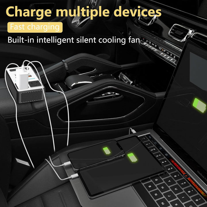 Auto converter: 200W car power inverter with integrated USB-C