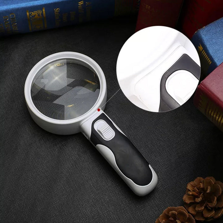 20X LED magnifying glass for clear vision, ideal for reading fine print & seniors with low vision.