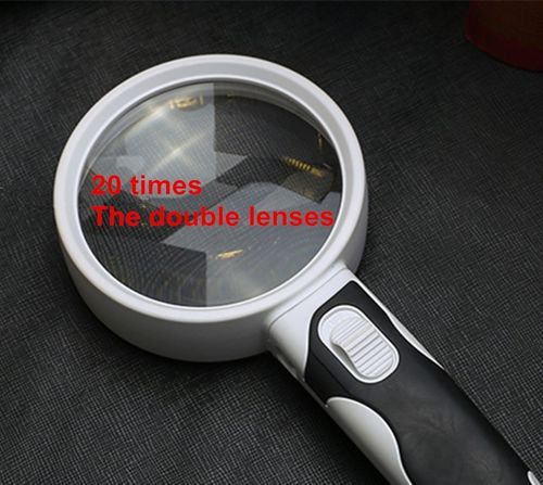 Detail work magnifier: 20X LED handheld for hobbies, crafts, and examining fine print.