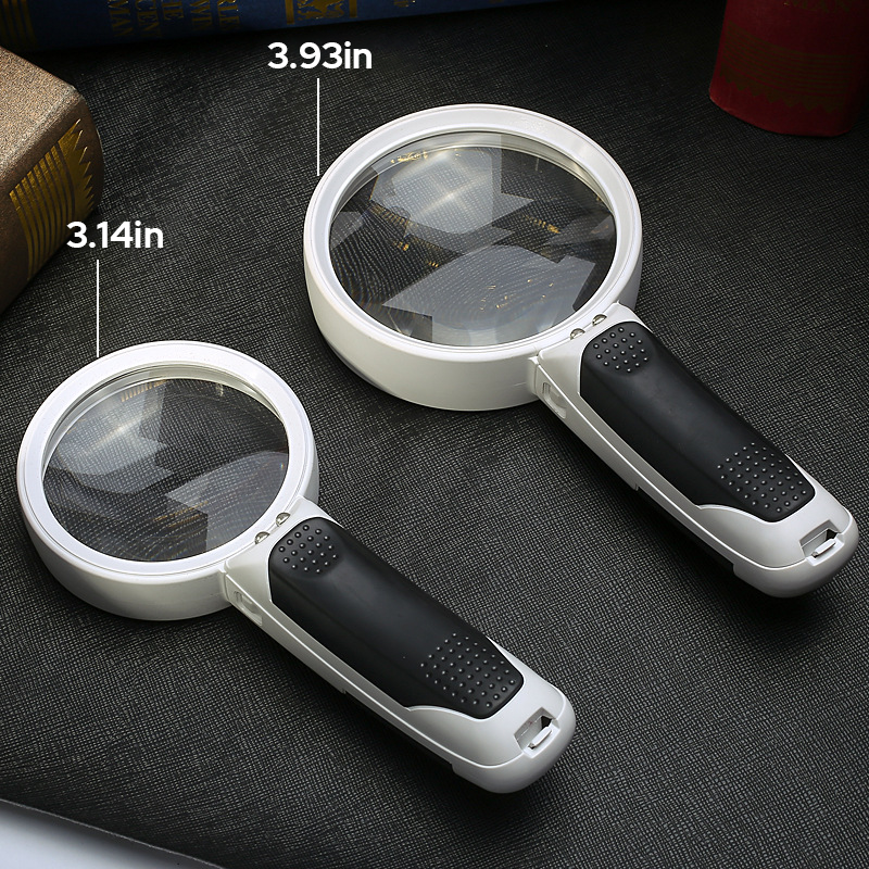 Low vision aid: 20X LED illuminated magnifying glass for seniors & impaired vision reading.