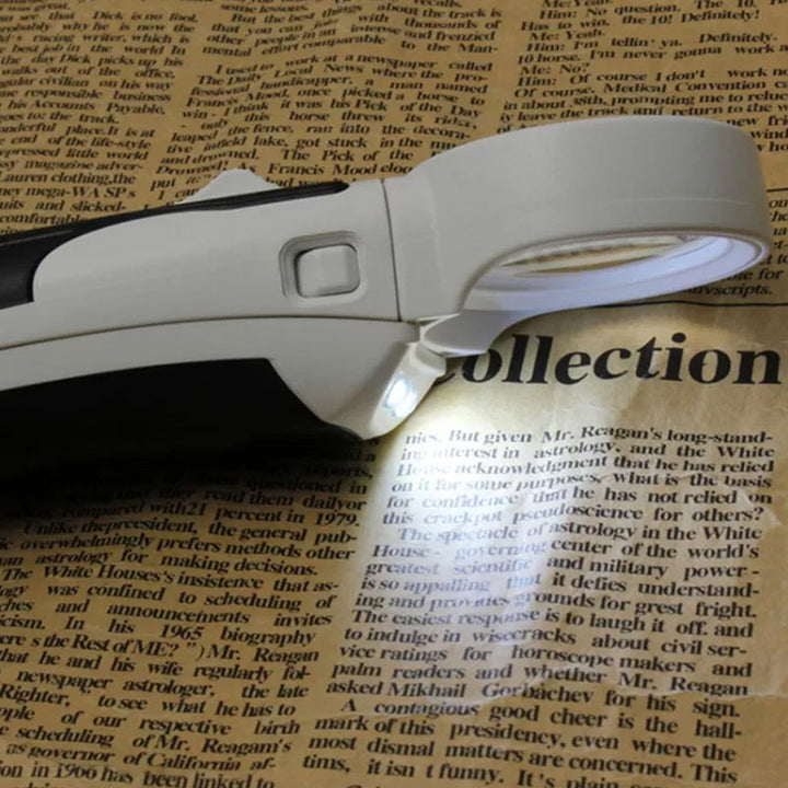 Ergonomic 20X LED reading magnifier with comfortable grip, perfect for extended use.