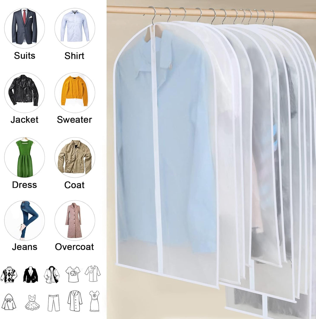 Reusable PEVA garment bags (24-pack): ideal for long-term clothing protection & storage.