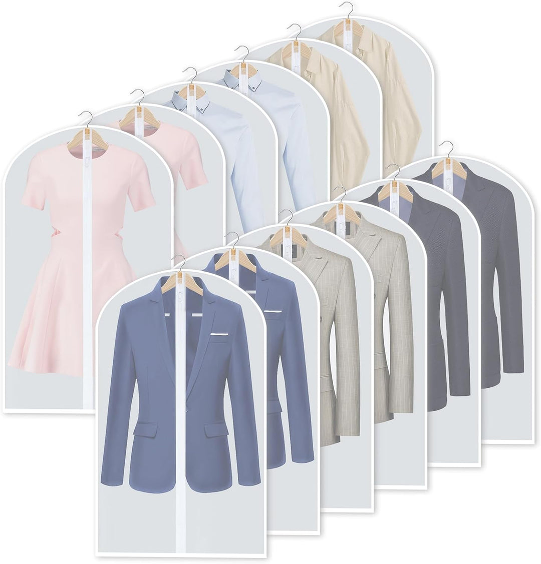 Home storage: 24 clear PEVA garment covers, breathable design for all clothing types.