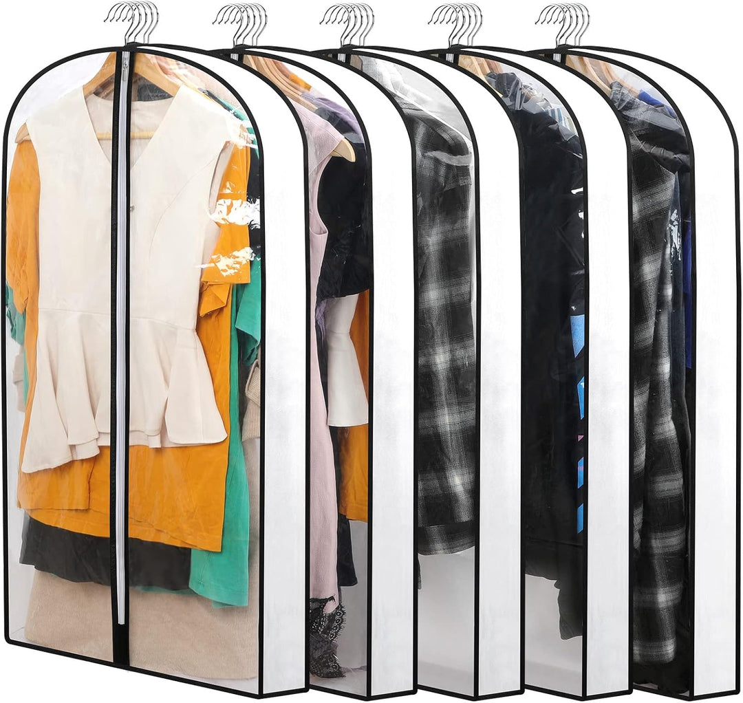 Wardrobe garment covers (24-pack): 3 sizes, breathable PEVA for suits, dresses, coats.