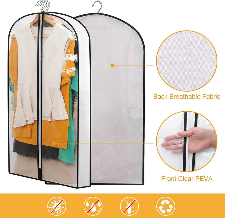Dust-proof clothing bags, 24-pack, multi-size breathable PEVA for wardrobe storage.