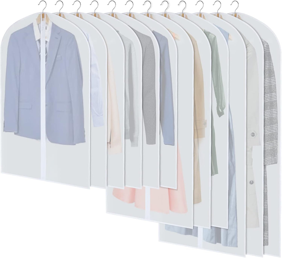 24-pack clear PEVA hanging garment covers for wardrobe organization & dust protection
