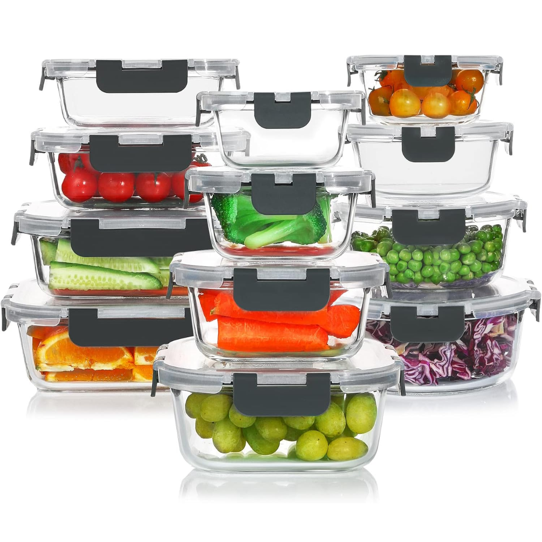 Durable BPA-free 24-piece glass storage set for fresh meal prep