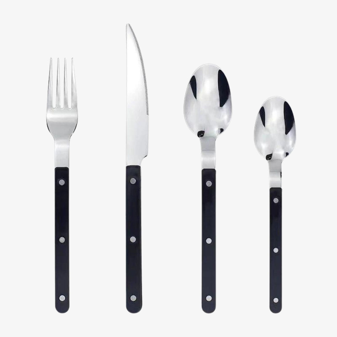 24-piece engraved stainless steel cutlery set for elegant dining.