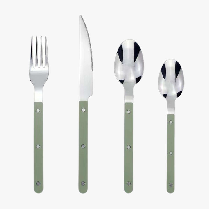 Luxurious 24-piece engraved stainless steel tableware, a sophisticated flatware set.