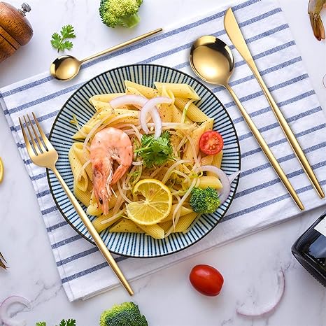 Glistening 24-piece gold finish cutlery for opulent dinner settings.
