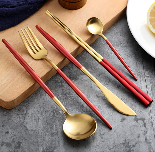 Premium stainless steel flatware, 24-piece dinner set.