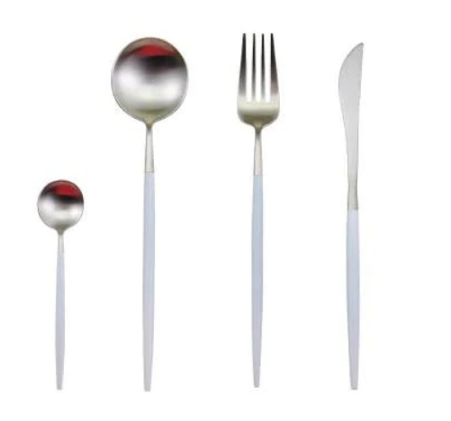 Chic 24-piece black cutlery set, durable stainless steel finish.
