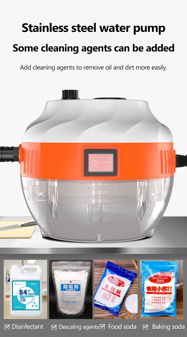 Deep cleaning kitchen with 2800W high-pressure steam cleaner, removes grime and disinfects surfaces