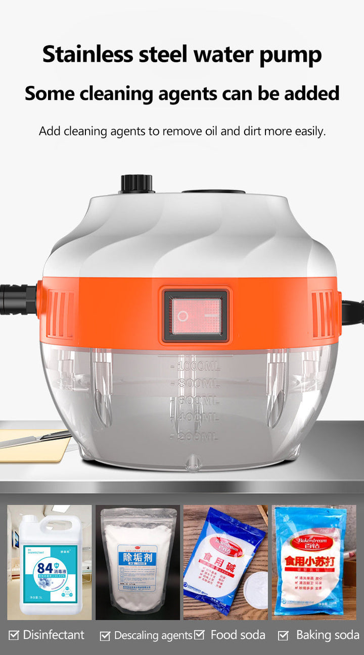 Deep cleaning kitchen with 2800W high-pressure steam cleaner, removes grime and disinfects surfaces