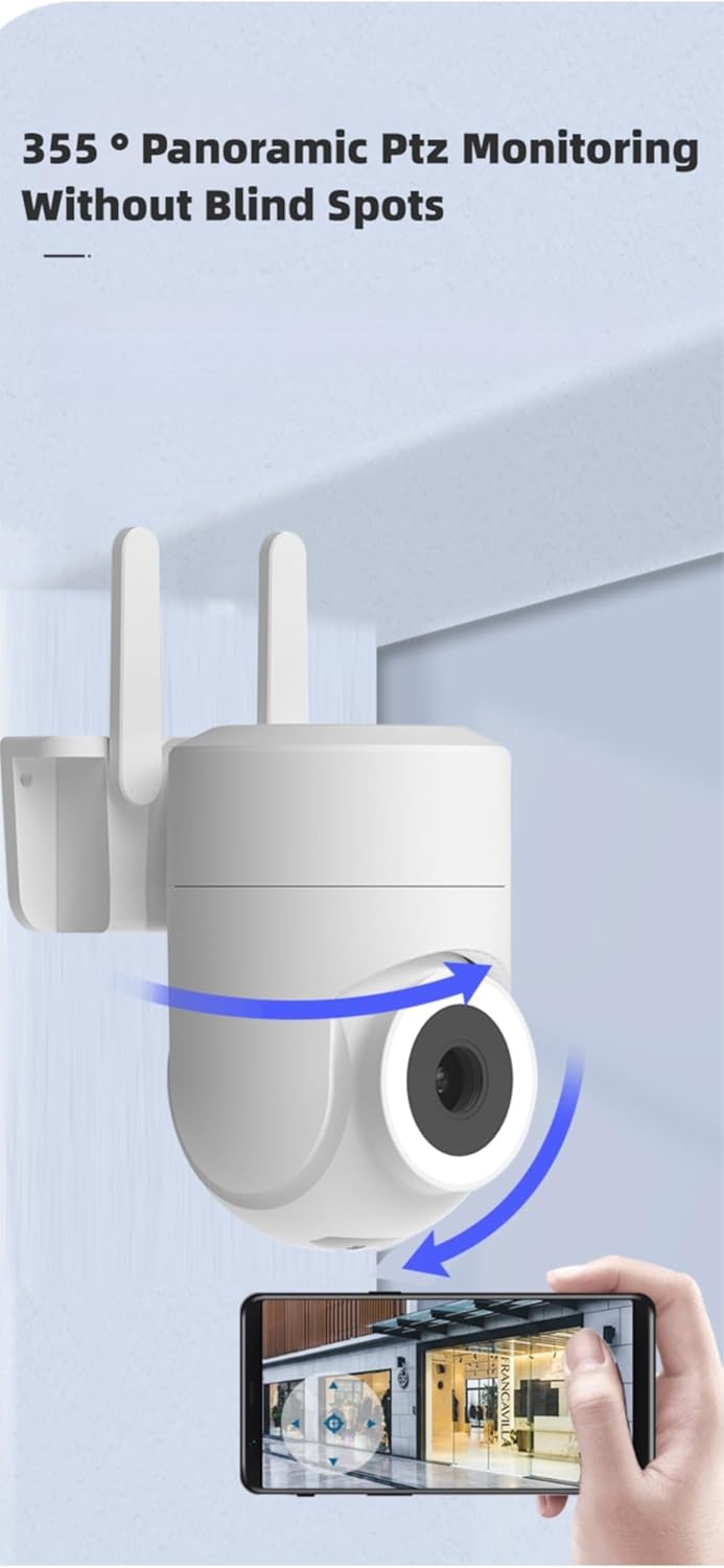 Home protection 2K security camera, pan control, night vision for clear outdoor/indoor monitoring.