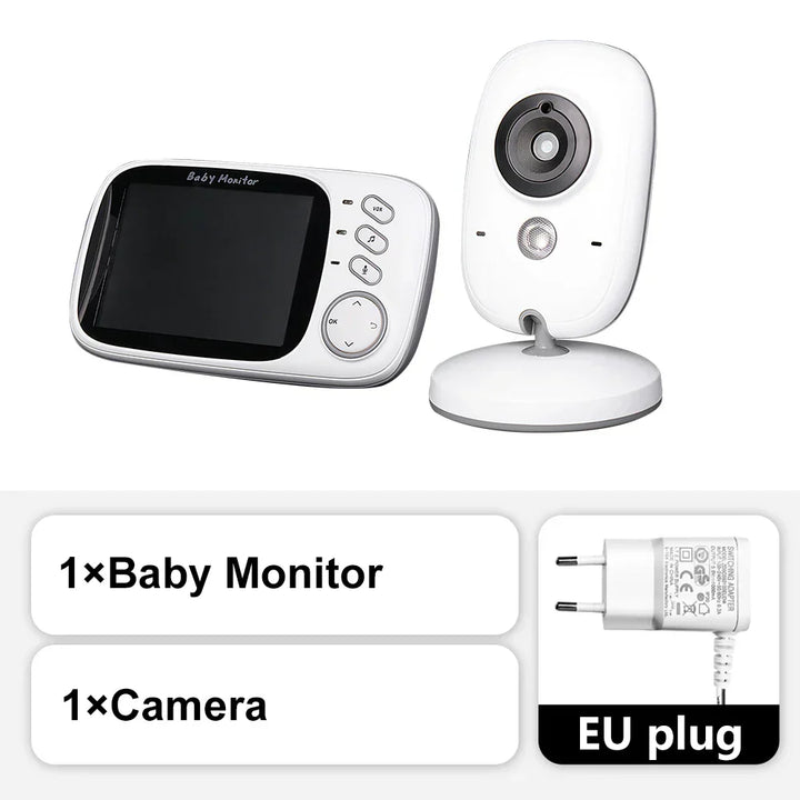 Close-up of 3.5-inch baby monitor screen displaying live video feed of sleeping baby.