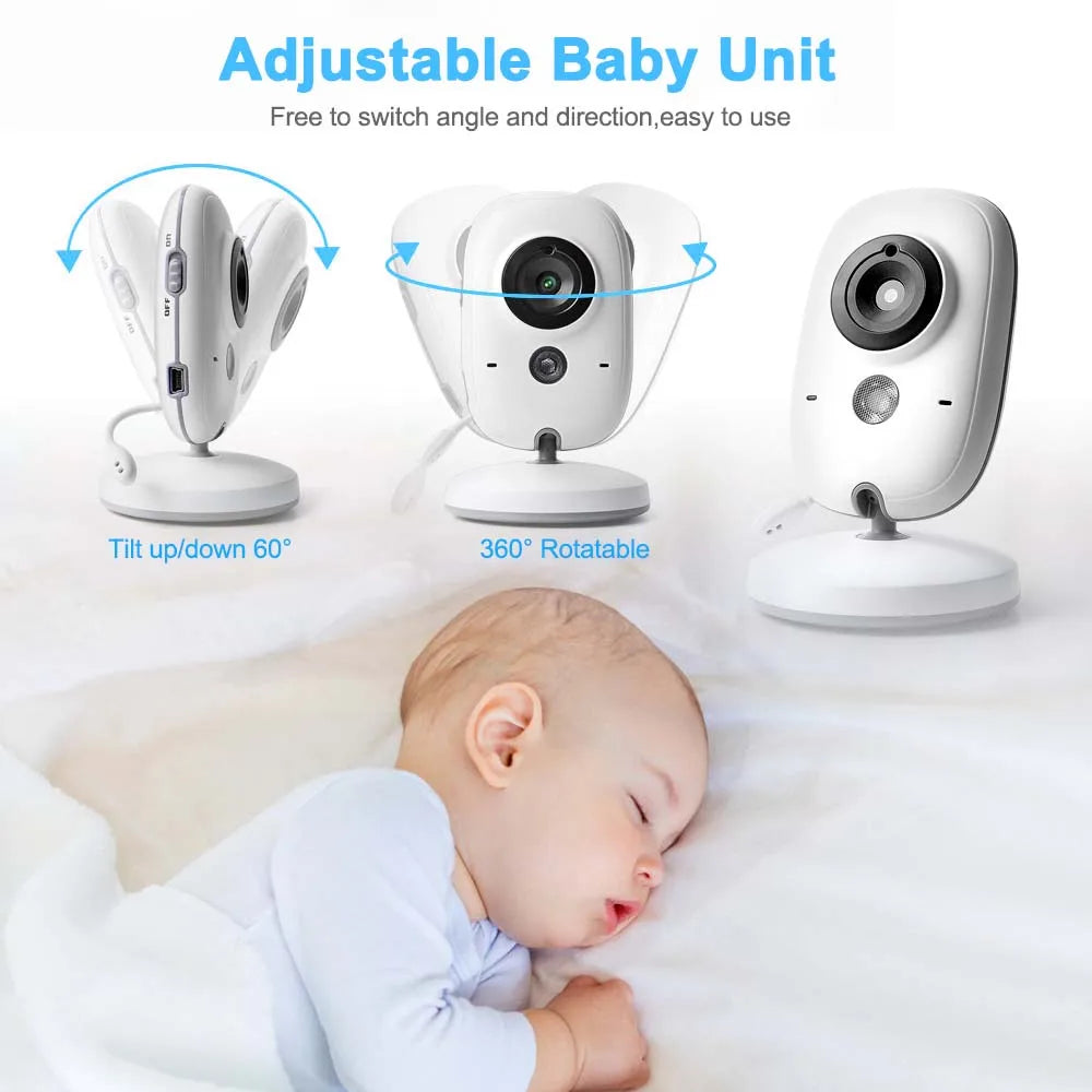 Wireless video baby monitor set, including parent unit and camera, for baby safety.