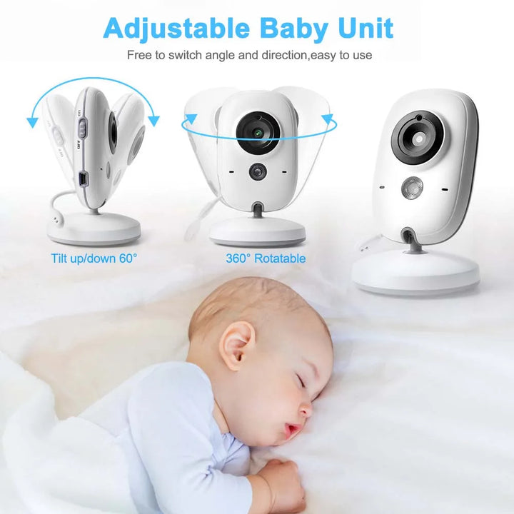 Wireless video baby monitor set, including parent unit and camera, for baby safety.