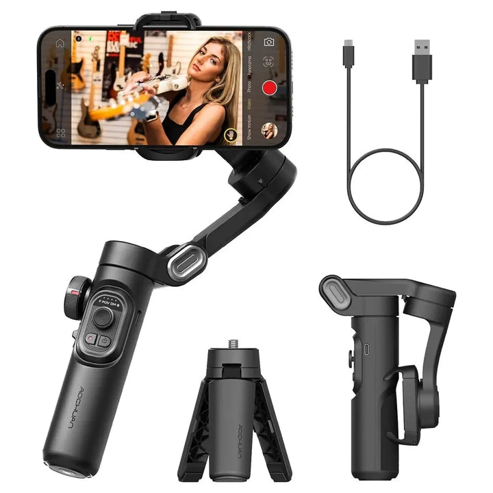 3-Axis Alvion smartphone gimbal stabilizer with AI tracking & face detection for smooth video recording
