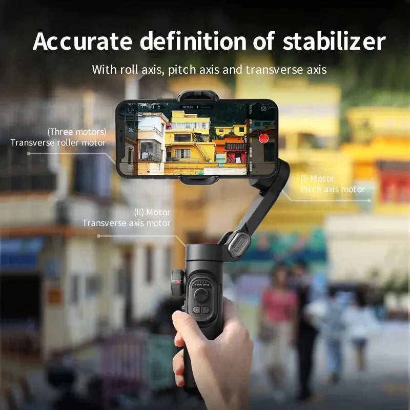 Portable Alvion smartphone gimbal stabilizer with AI tracking, perfect for vloggers & TikTok creators