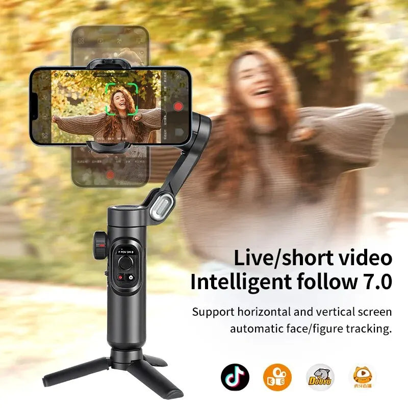 Alvion 3-axis smartphone gimbal with face detection, enhancing video stability for mobile content