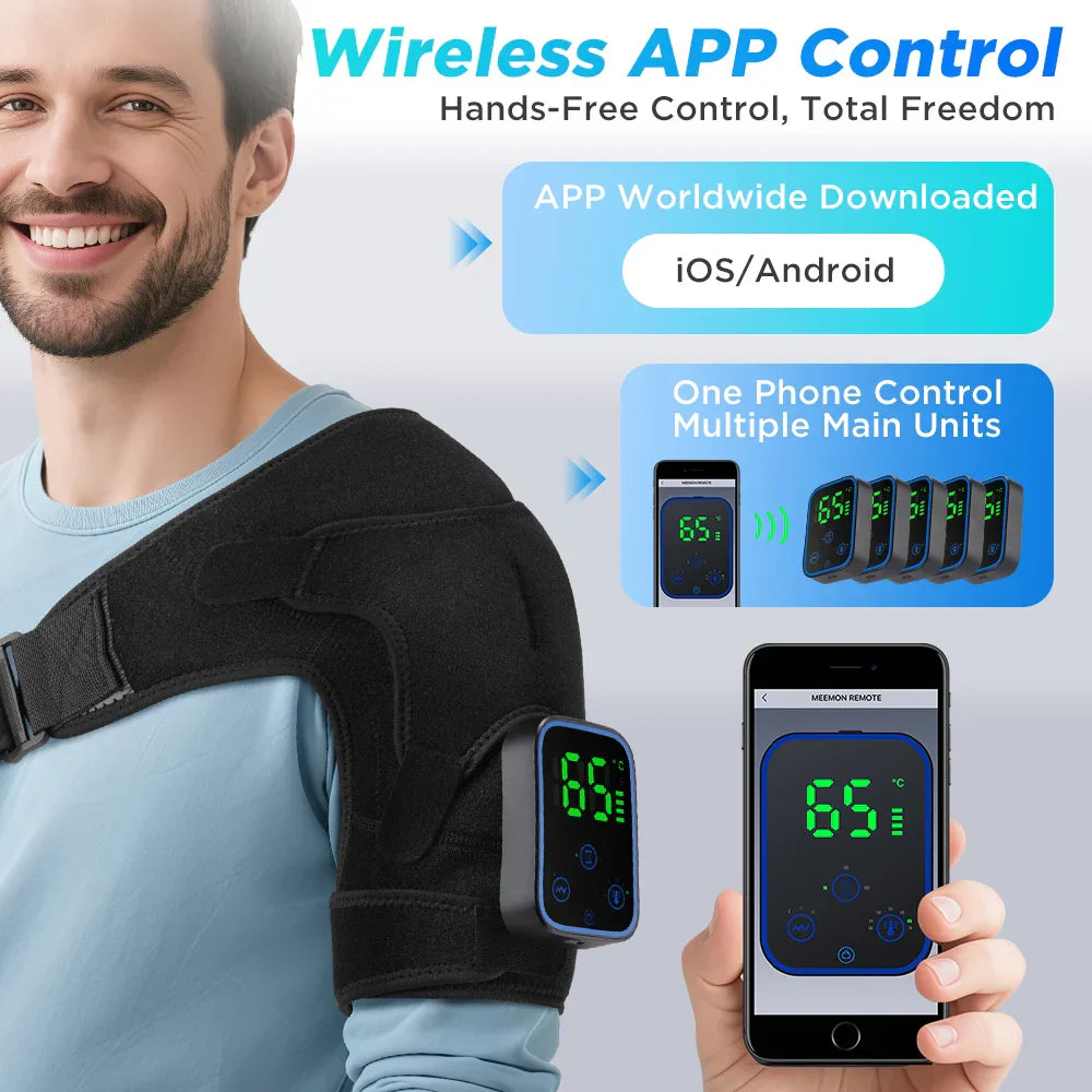 Portable electric shoulder massager with heat & app control for targeted pain relief and muscle relaxation