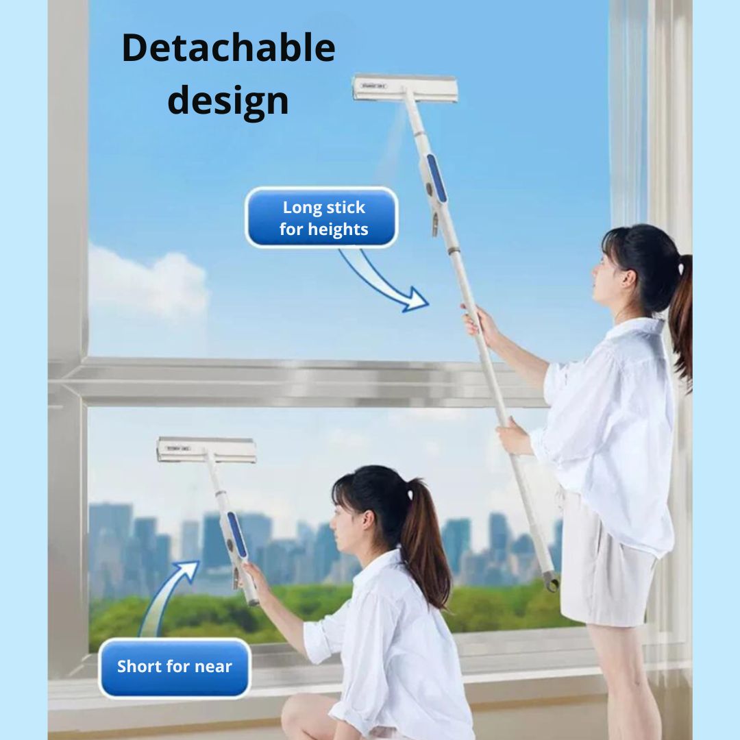 Versatile 3-in-1 window cleaner featuring a squeegee, spray, and microfiber scrubber for home cleaning.