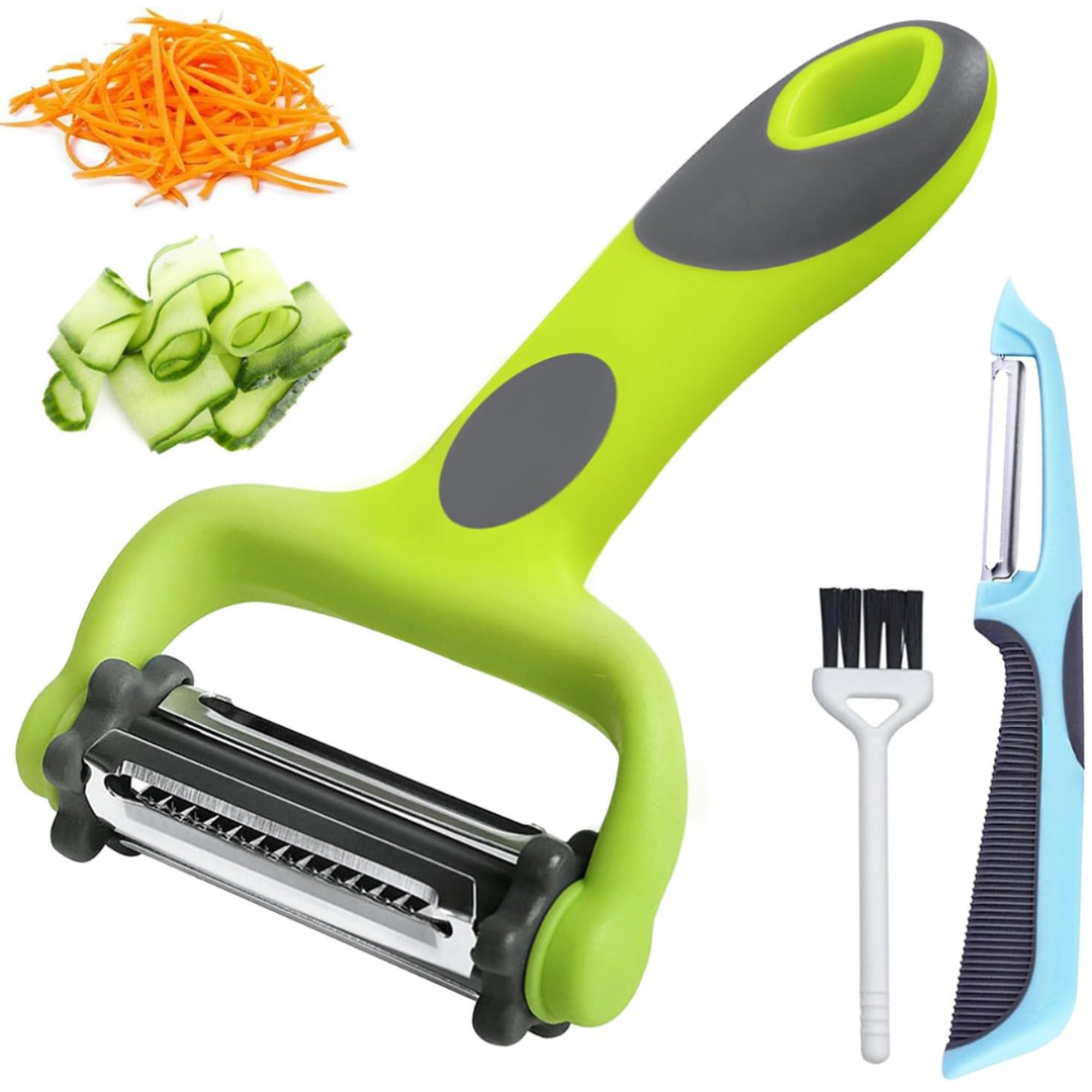 3-in-1 vegetable peeler with julienne blade for easy food prep.
