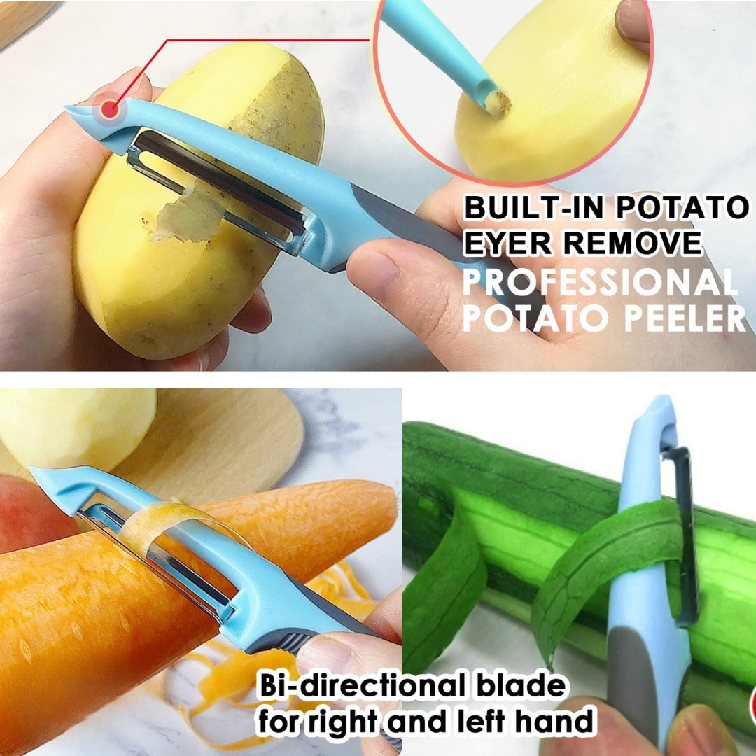 Simplify food prep with this 3-in-1 vegetable & fruit peeler, featuring a julienne blade.
