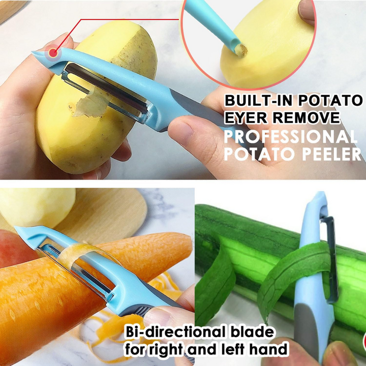 Simplify food prep with this 3-in-1 vegetable & fruit peeler, featuring a julienne blade.