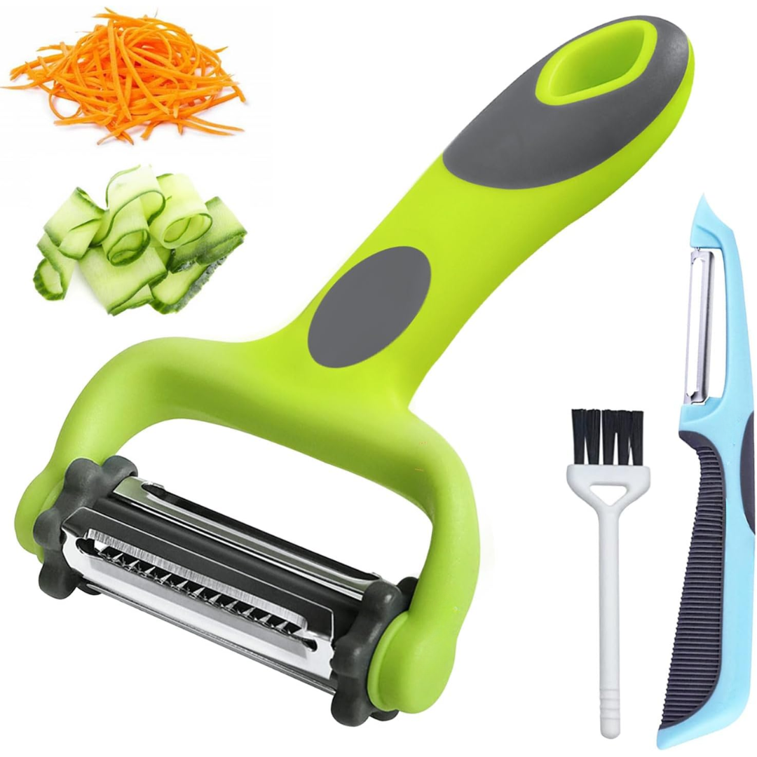 Innovative 3-in-1 kitchen peeler with sharp julienne blade for quick and easy food prep.