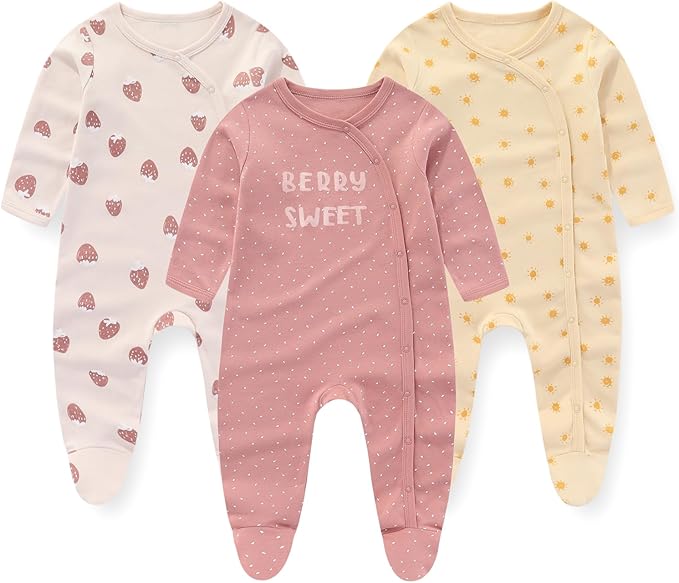 Soft cotton long sleeve baby romper set (3-pack) in various colors, perfect for newborns and infants