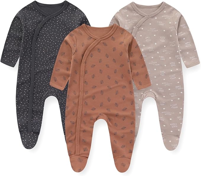 Footless infant bodysuits 3-pack: comfy cotton long sleeve rompers for baby boys or girls, newborn essentials