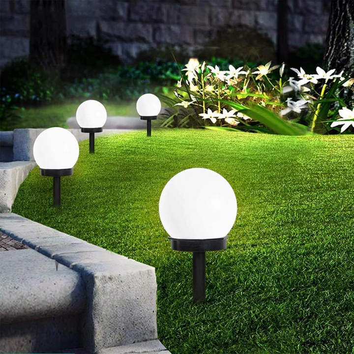 3-pack waterproof solar LED orbs for garden lighting. Energy-efficient outdoor decor & landscape lights.