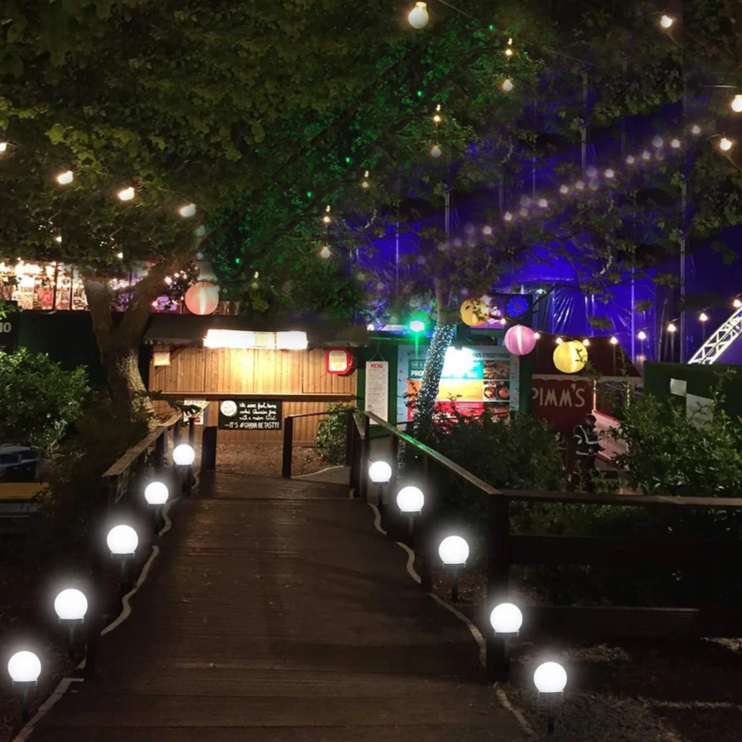 Stylish 3-piece waterproof solar LED orb lights for garden. Perfect energy-efficient outdoor decor & landscape lighting.