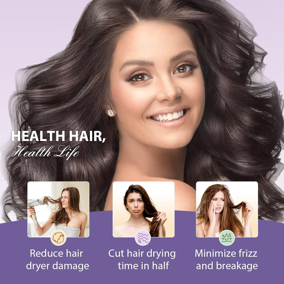Three soft microfiber hair towels for women. Reduces drying time & controls frizz, a hair care must-have.