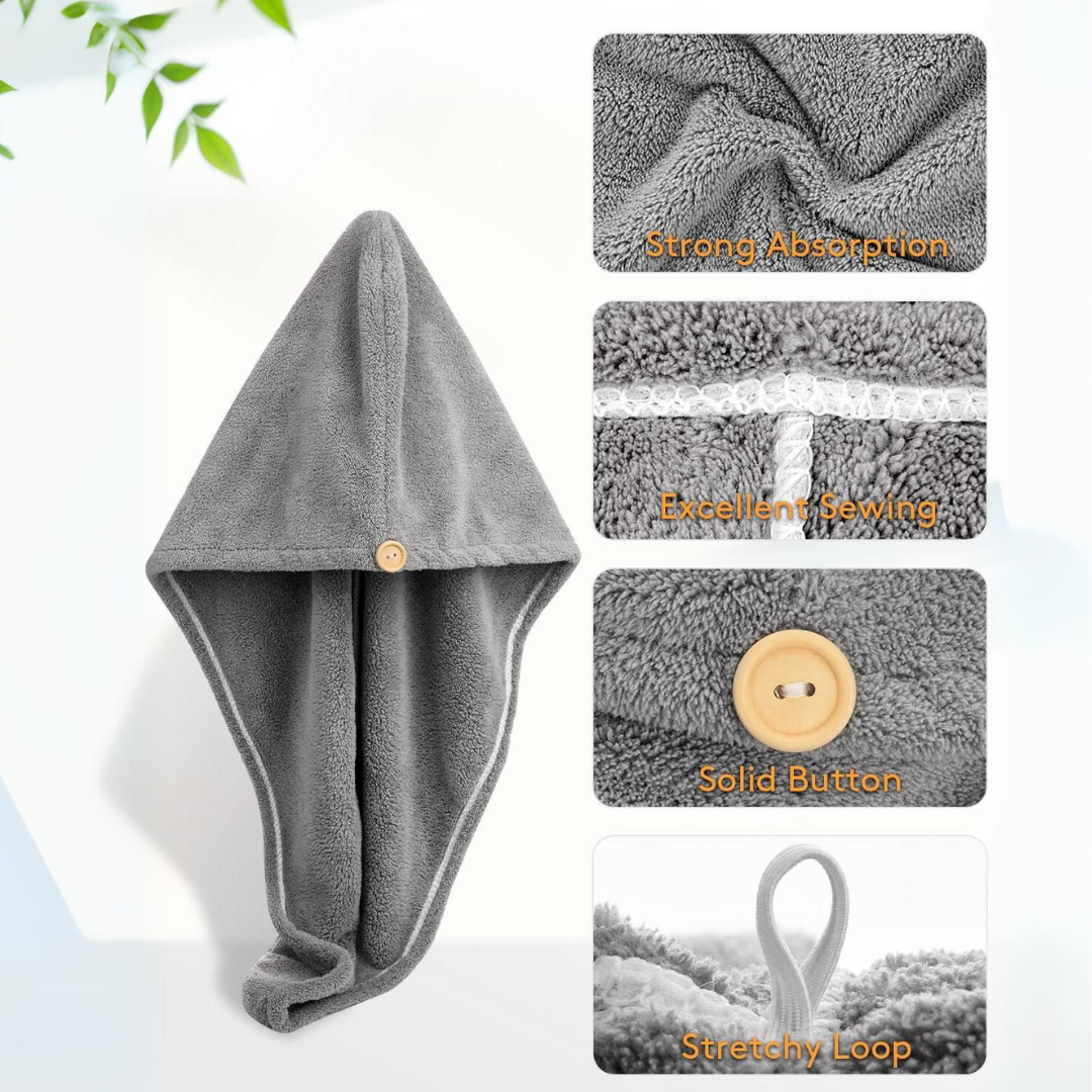 This 3-pack of women's microfiber hair wraps ensures fast drying, frizz control & superior hair care.