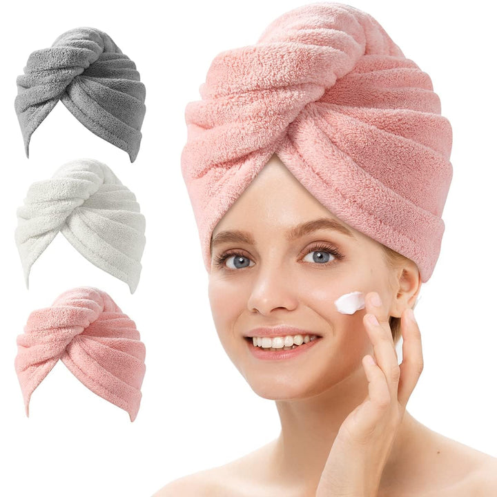 Women's accessory: 3 microfiber hair wraps. Quick drying towel for healthier hair & frizz reduction.